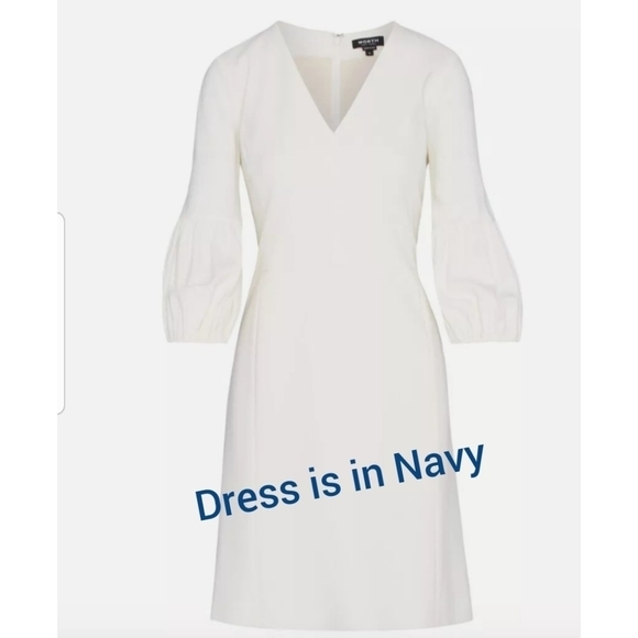 WORTH Navy V Neck Puff Sleeve Dress - Picture 3 of 10